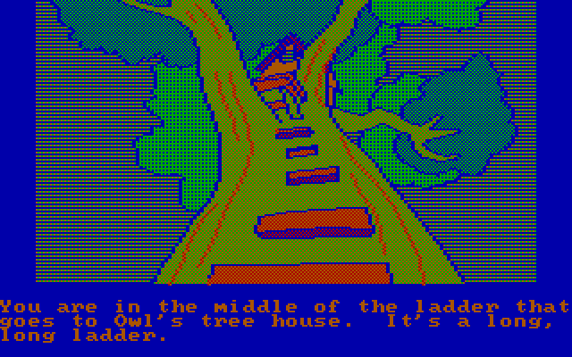 Winnie the Pooh in the Hundred Acre Wood IBM PC/Compatibles Screenshot: Climbing the tree to see Owl...