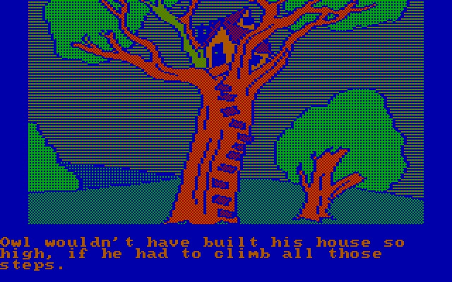 Winnie the Pooh in the Hundred Acre Wood IBM PC/Compatibles Screenshot: Why does Owl live so high up?