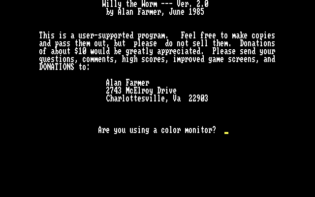 Willy The Worm IBM PC/Compatibles Screenshot: Game introduction...