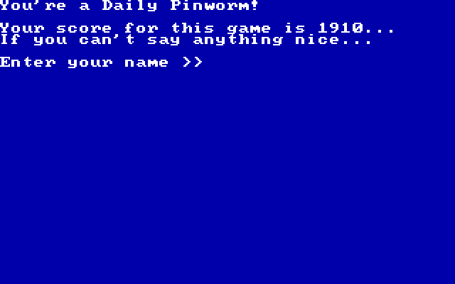 Willy The Worm IBM PC/Compatibles Screenshot: A new high score!