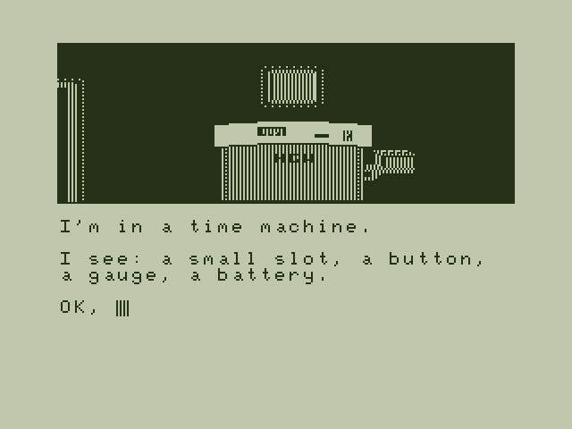 Vortex Factor, The Dragon 32/64 Screenshot: I'm in a time machine? Now what?