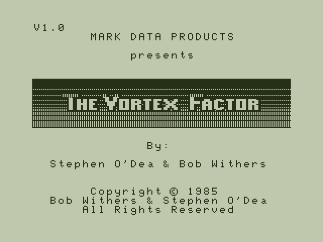 Vortex Factor, The Dragon 32/64 Screenshot: Title screen.