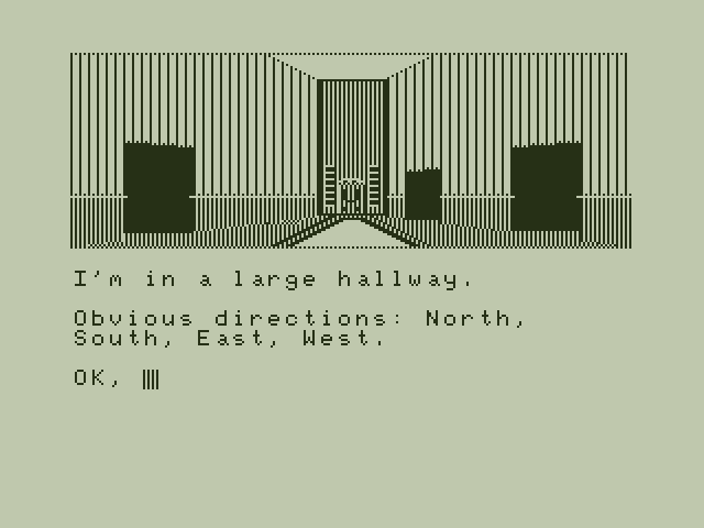 Vortex Factor, The Dragon 32/64 Screenshot: Walking down a large hallway...