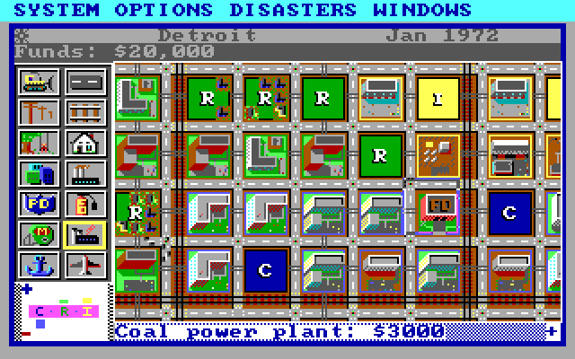 SimCity IBM PC/Compatibles Screenshot: Downtown Detroit.