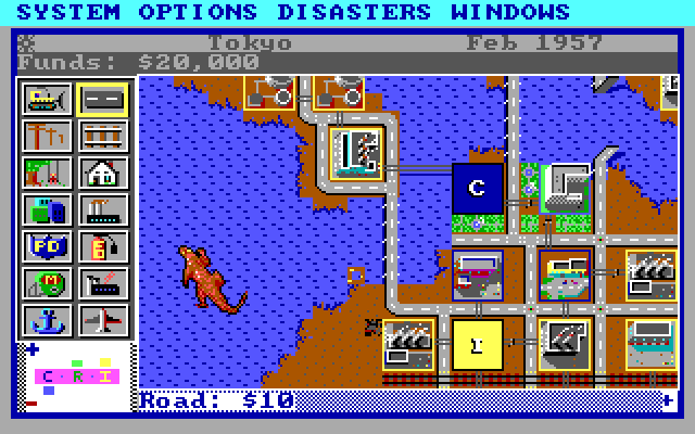 SimCity IBM PC/Compatibles Screenshot: A monster attacks Tokyo.