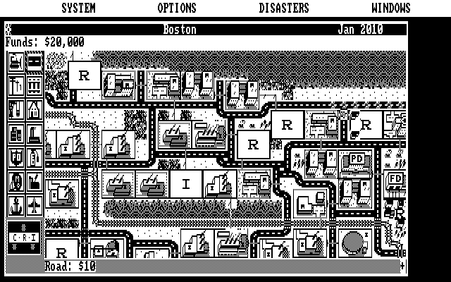 SimCity IBM PC/Compatibles Screenshot: Downtown Boston.