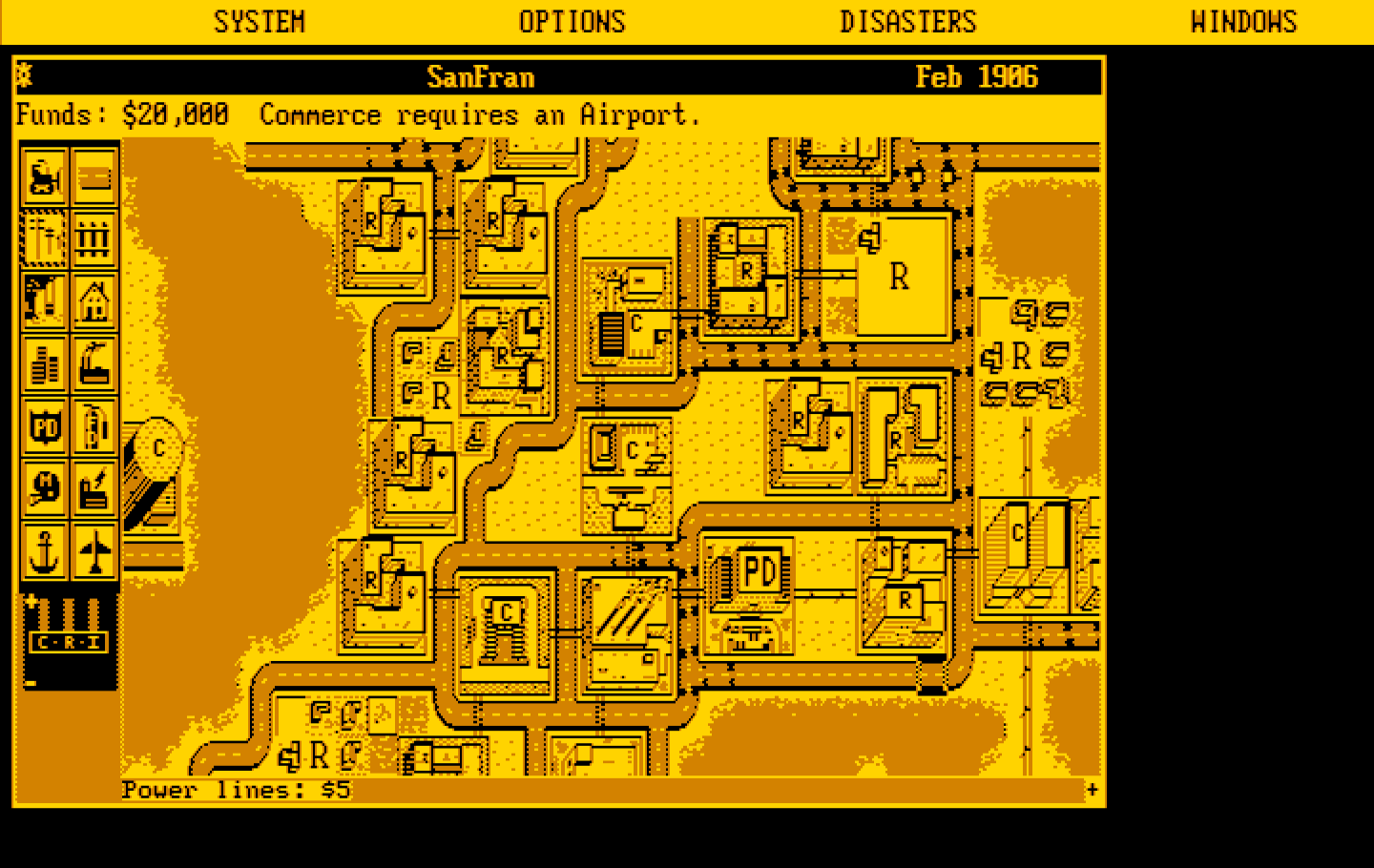 SimCity IBM PC/Compatibles Screenshot: Downtown San Francisco.