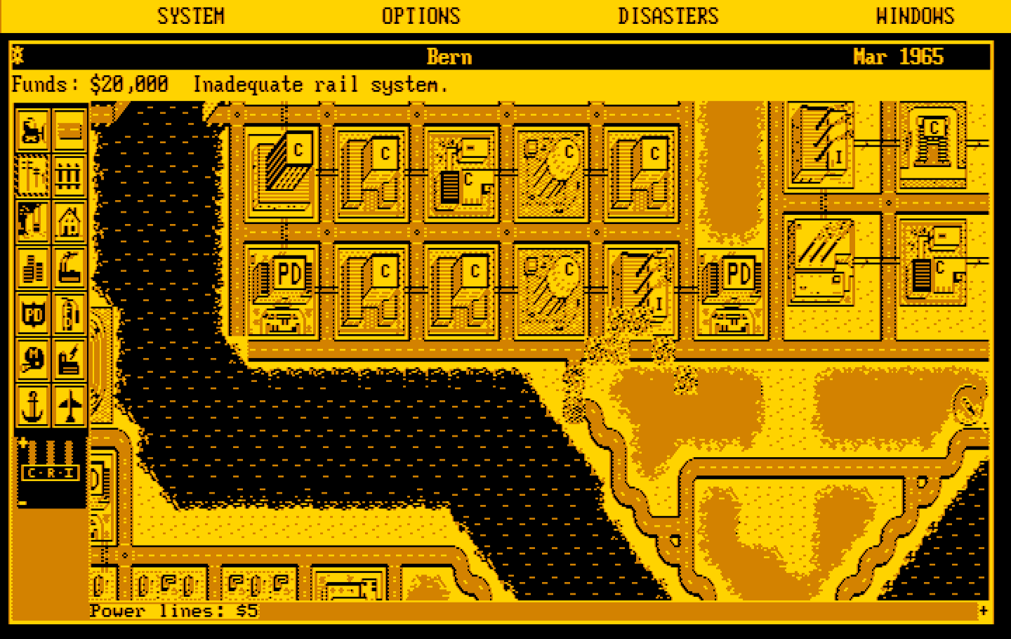 SimCity IBM PC/Compatibles Screenshot: A monster has been causing some destruction.