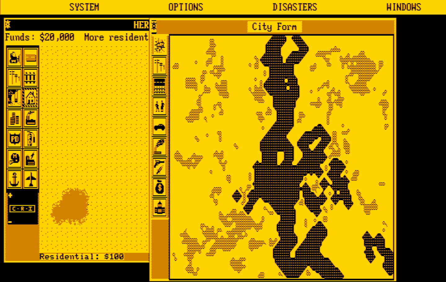 SimCity IBM PC/Compatibles Screenshot: Starting a new city.