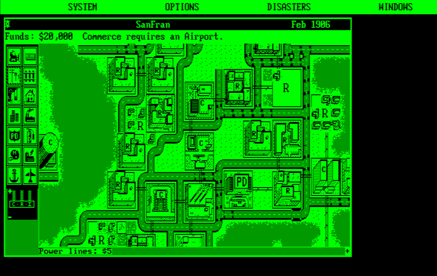 SimCity IBM PC/Compatibles Screenshot: Downtown San Francisco.
