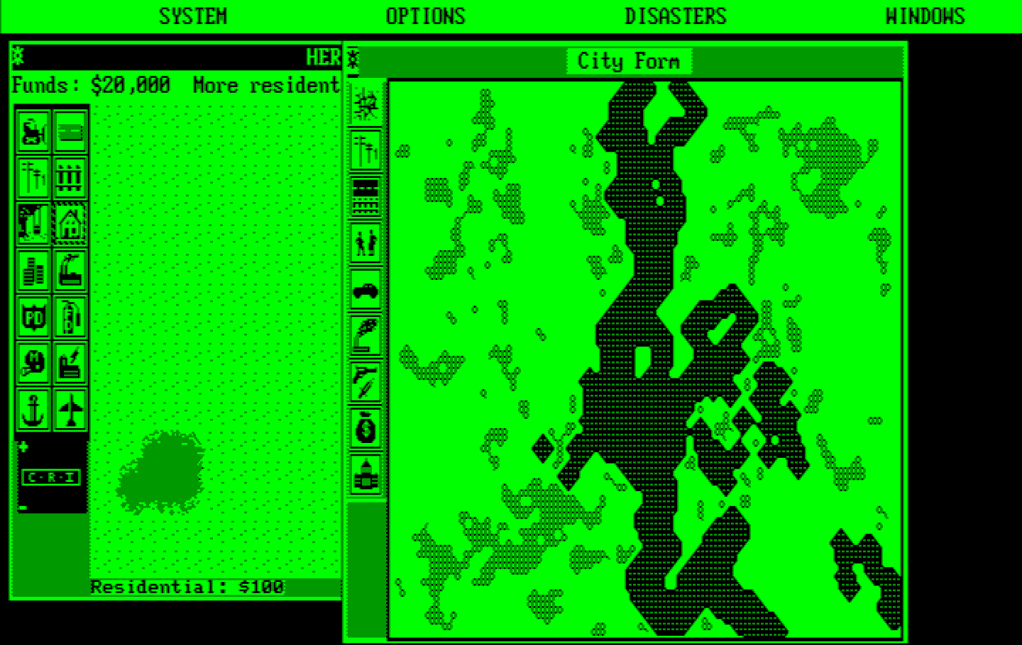 SimCity IBM PC/Compatibles Screenshot: Starting a new city.