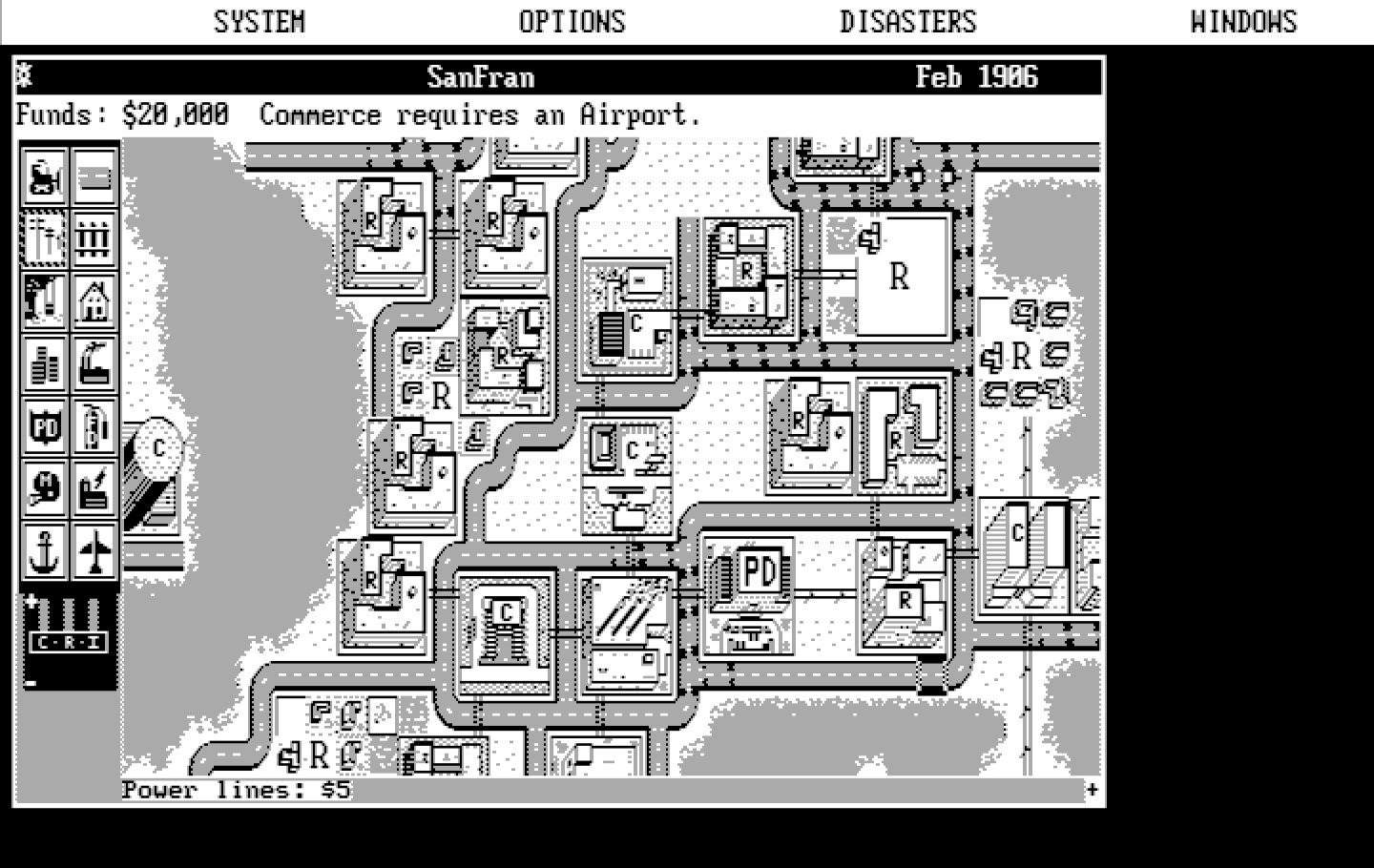 SimCity IBM PC/Compatibles Screenshot: Downtown San Francisco.