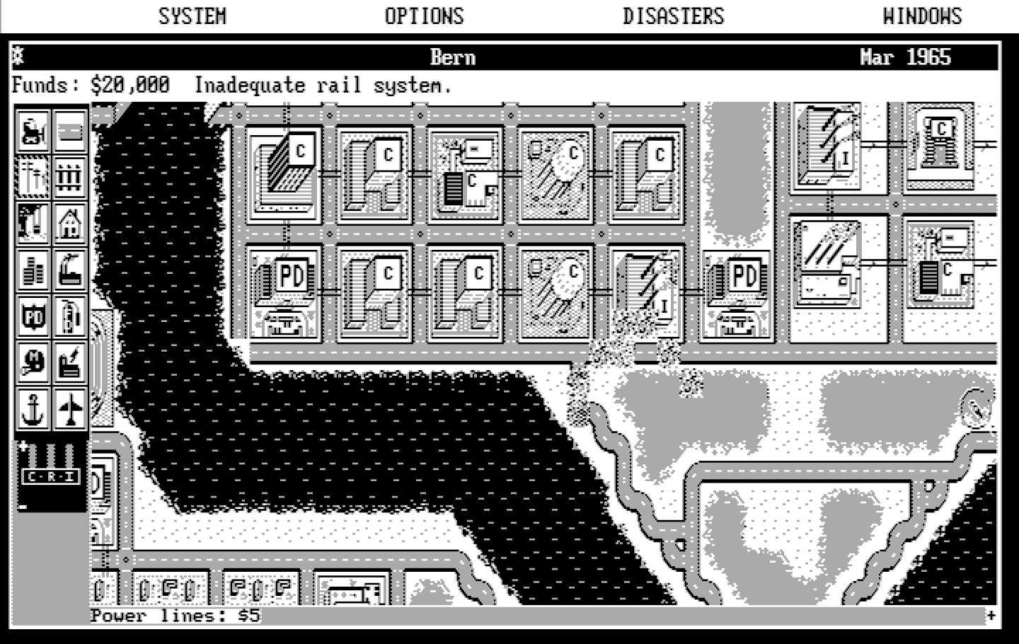 SimCity IBM PC/Compatibles Screenshot: A monster has been causing some destruction.