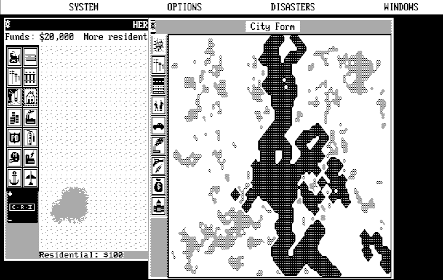 SimCity IBM PC/Compatibles Screenshot: Starting a new city.