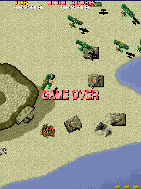 Sky Shark Arcade Screenshot: Game over.