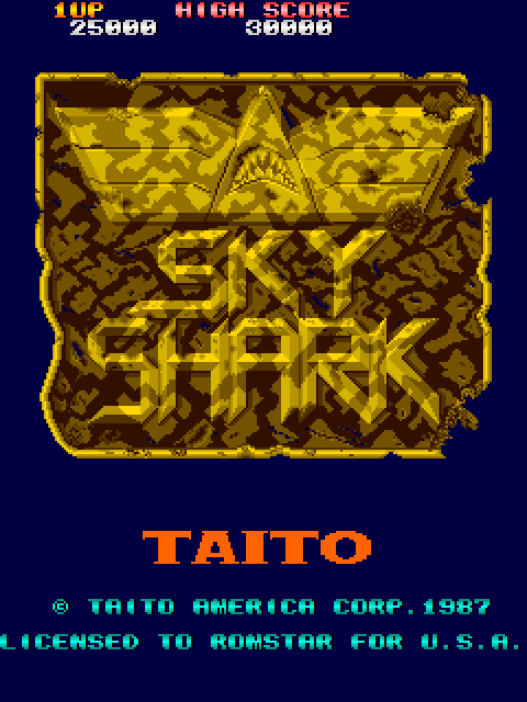 Sky Shark Arcade Screenshot: Title screen (U.S. version).