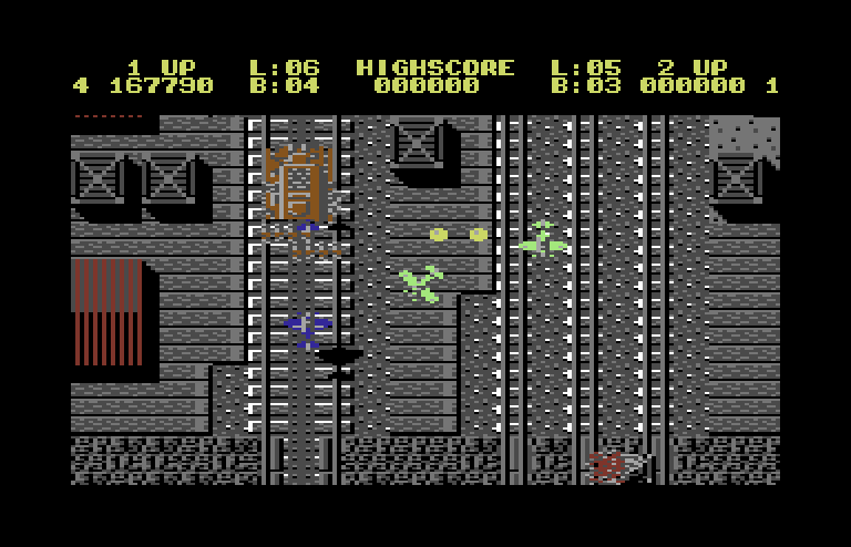 Sky Shark Commodore 64 Screenshot: That tank on the left is a tough opponent!