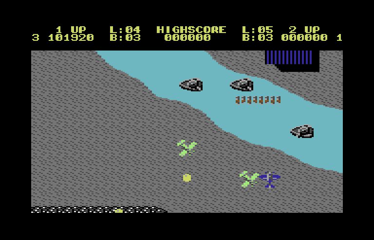 Sky Shark Commodore 64 Screenshot: Careful, don't crash into other planes!