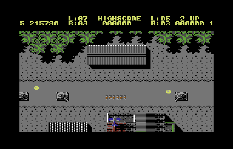 Sky Shark Commodore 64 Screenshot: This road allows numerous tanks to attack.