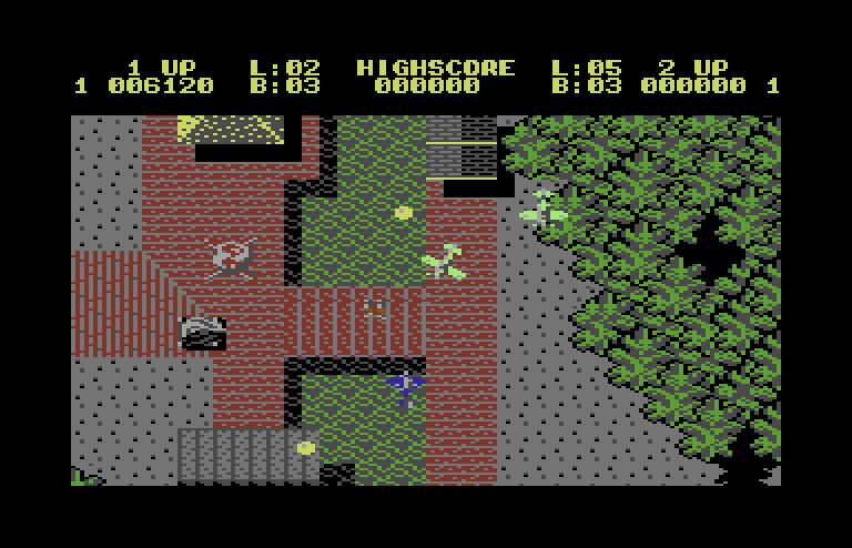 Sky Shark Commodore 64 Screenshot: Planes and tanks attack at the same time!