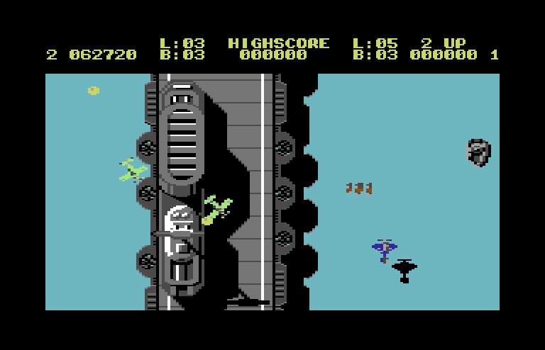 Sky Shark Commodore 64 Screenshot: Some ships are larger than the entire screen!