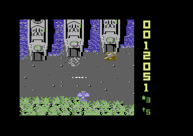 Sky Shark Commodore 64 Screenshot: Tanks appear from these ships...