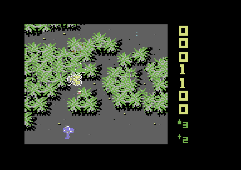Sky Shark Commodore 64 Screenshot: Blasting enemy tanks.