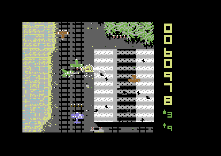 Sky Shark Commodore 64 Screenshot: Many planes attack at once...