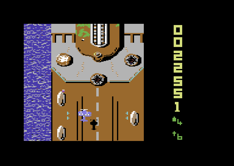 Sky Shark Commodore 64 Screenshot: Some ships are so large they are bigger than the screen!