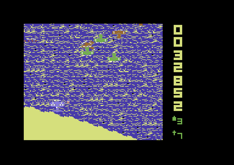 Sky Shark Commodore 64 Screenshot: Heading back out over the water...