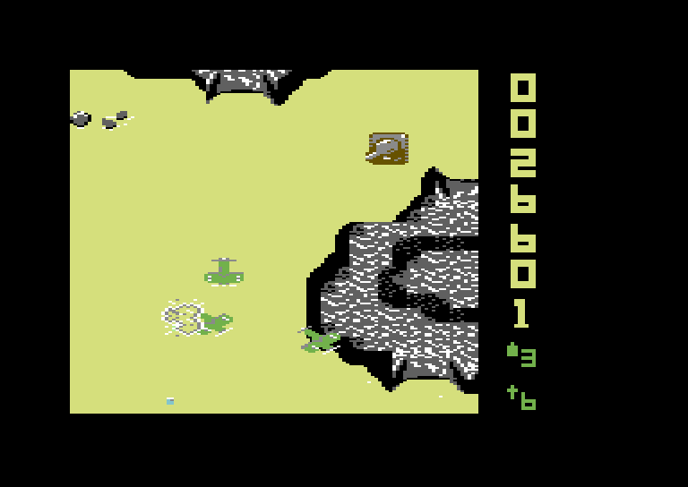 Sky Shark Commodore 64 Screenshot: Crash! I ran into another plane.