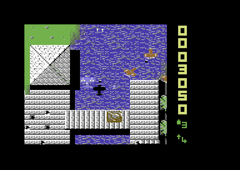 Sky Shark Commodore 64 Screenshot: Tanks and planes can attack at the same time!