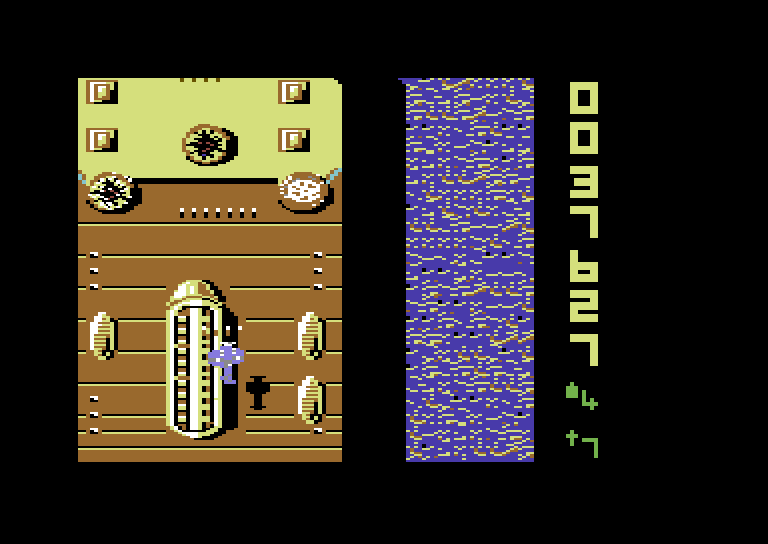 Sky Shark Commodore 64 Screenshot: You'll have to destroy multiple ships along your journey.