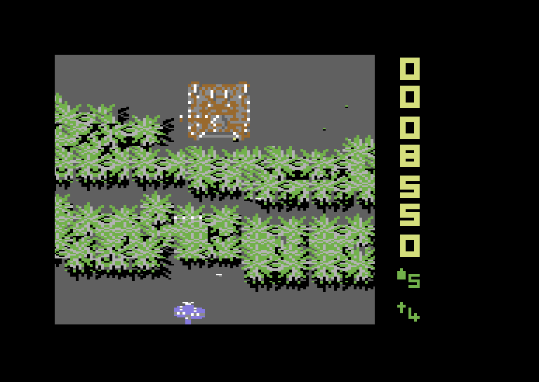 Sky Shark Commodore 64 Screenshot: This large tank guards the end of the level.