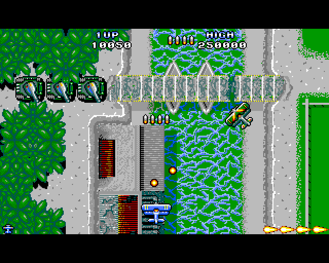 Sky Shark Amiga Screenshot: A row of tanks hiding to the left...