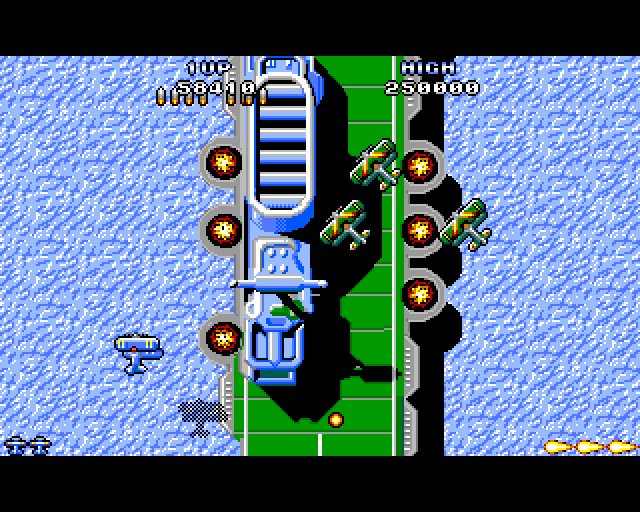 Sky Shark Amiga Screenshot: Some ships are longer than the entire screen!