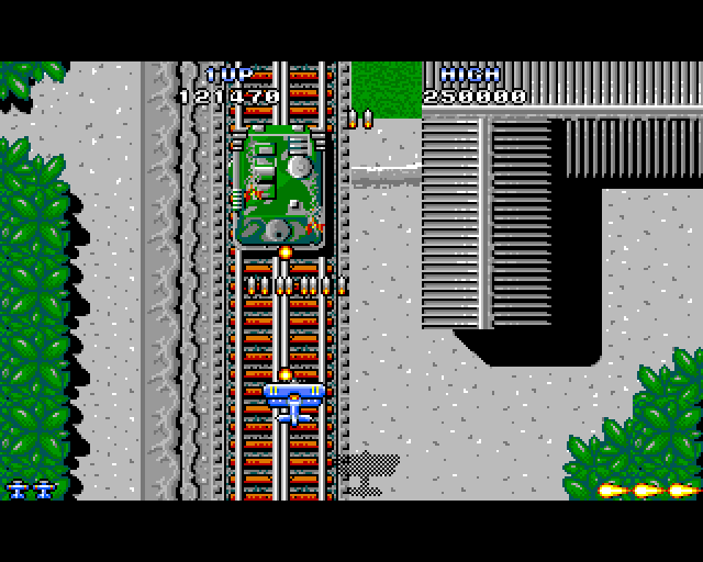 Sky Shark Amiga Screenshot: A second large enemy in one level? Hardly seems fair!
