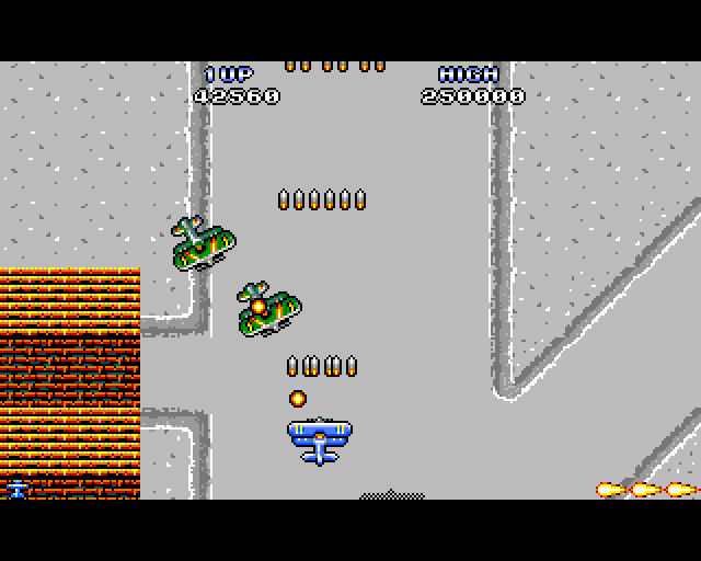 Sky Shark Amiga Screenshot: On a collision course with enemy planes!