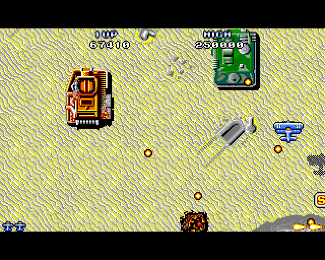 Sky Shark Amiga Screenshot: Multiple large tanks attack at the same time!