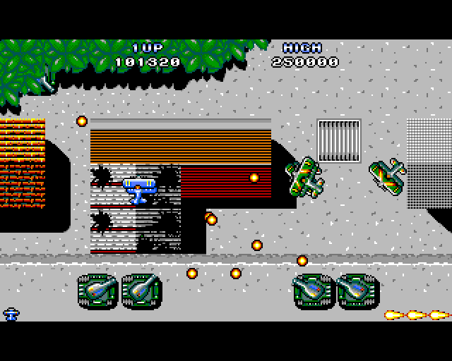 Sky Shark Amiga Screenshot: Start of the next mission, under attack already...