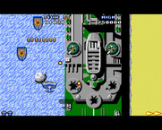 Sky Shark for Amiga - Flying past a well guarded ship...