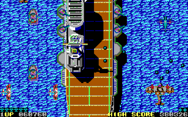 Sky Shark IBM PC/Compatibles Screenshot: Watch out for larger planes that sneak up from behind!