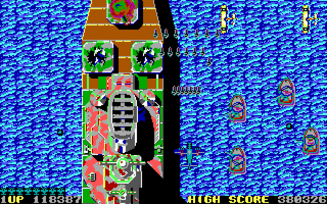 Sky Shark IBM PC/Compatibles Screenshot: These large ships have a lot of firepower!
