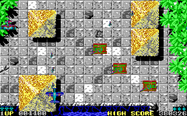 Sky Shark IBM PC/Compatibles Screenshot: Three tanks attacking at once...