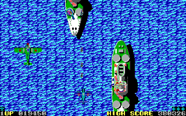 Sky Shark IBM PC/Compatibles Screenshot: Those large planes take a lot of shots to destroy...