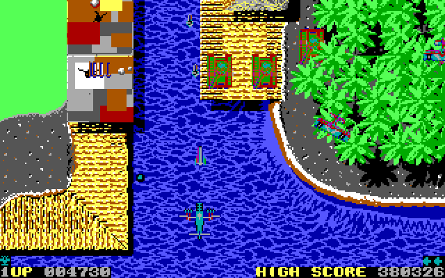 Sky Shark IBM PC/Compatibles Screenshot: Watch out for tanks!