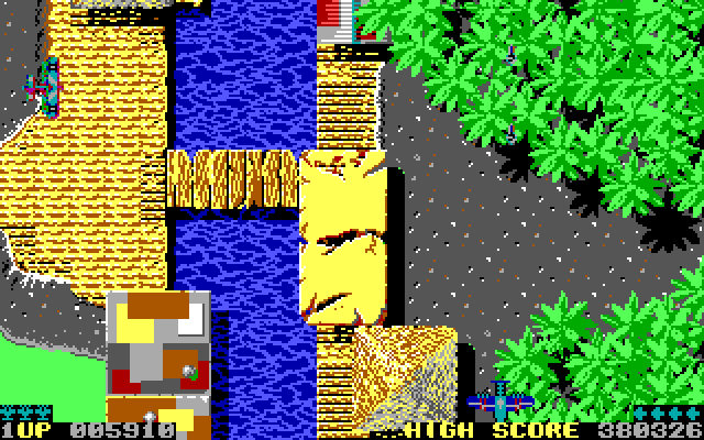 Sky Shark IBM PC/Compatibles Screenshot: The game features varied terrain...