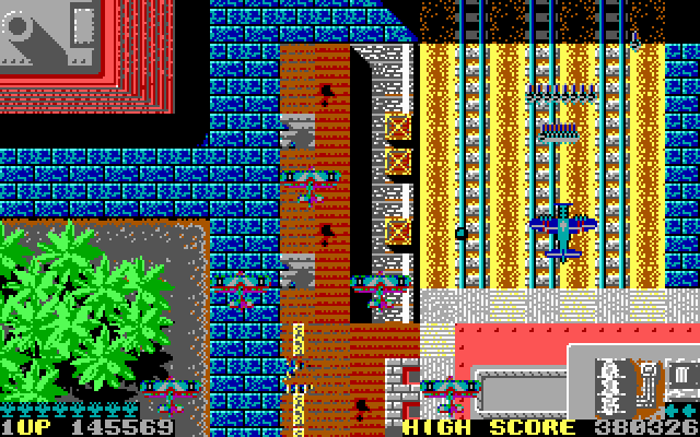 Sky Shark IBM PC/Compatibles Screenshot: A formation of planes appears from the bottom of the screen...