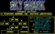 Sky Shark for IBM PC/Compatibles - Main menu / setup the controls.