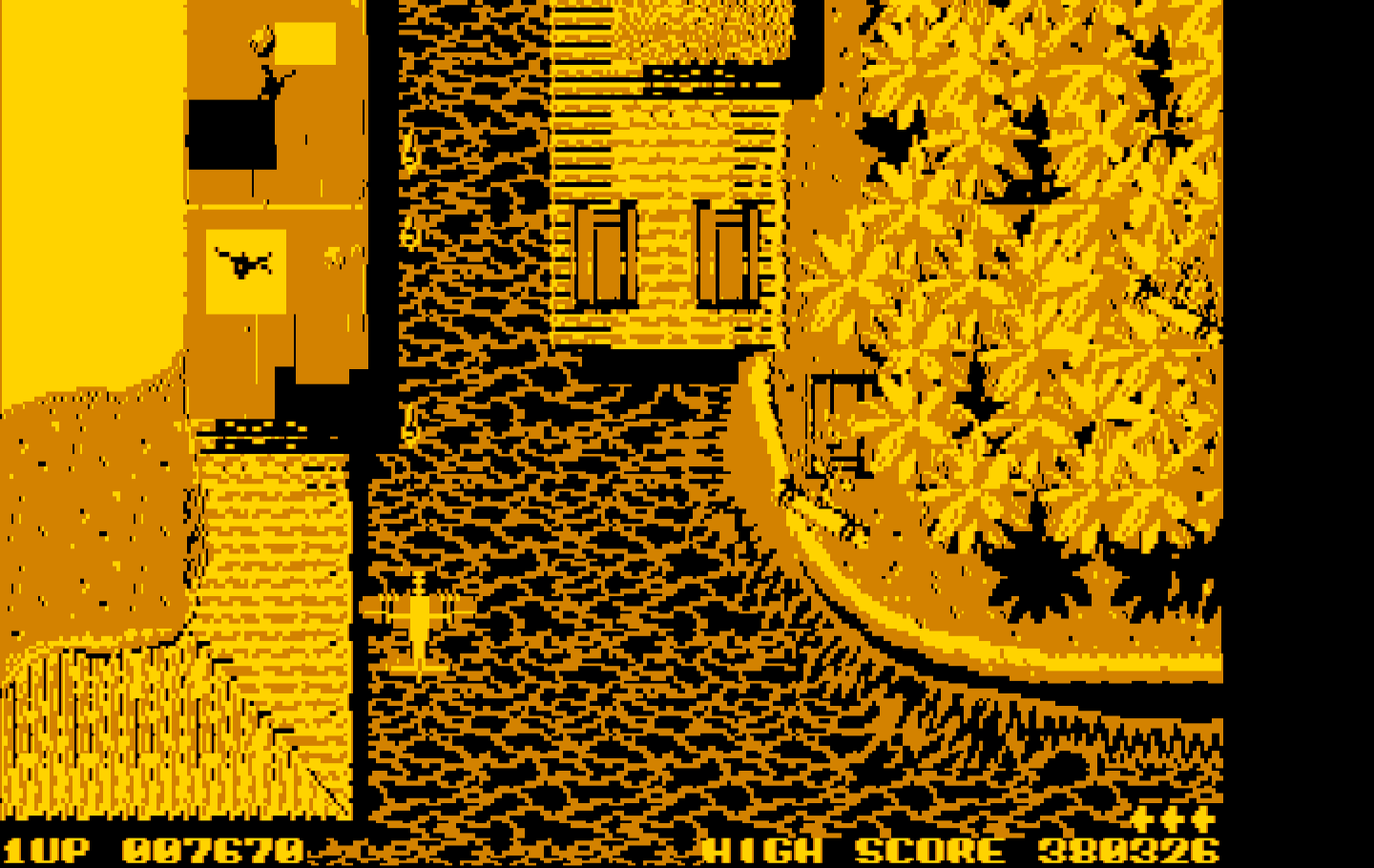 Sky Shark IBM PC/Compatibles Screenshot: Watch out for tanks.